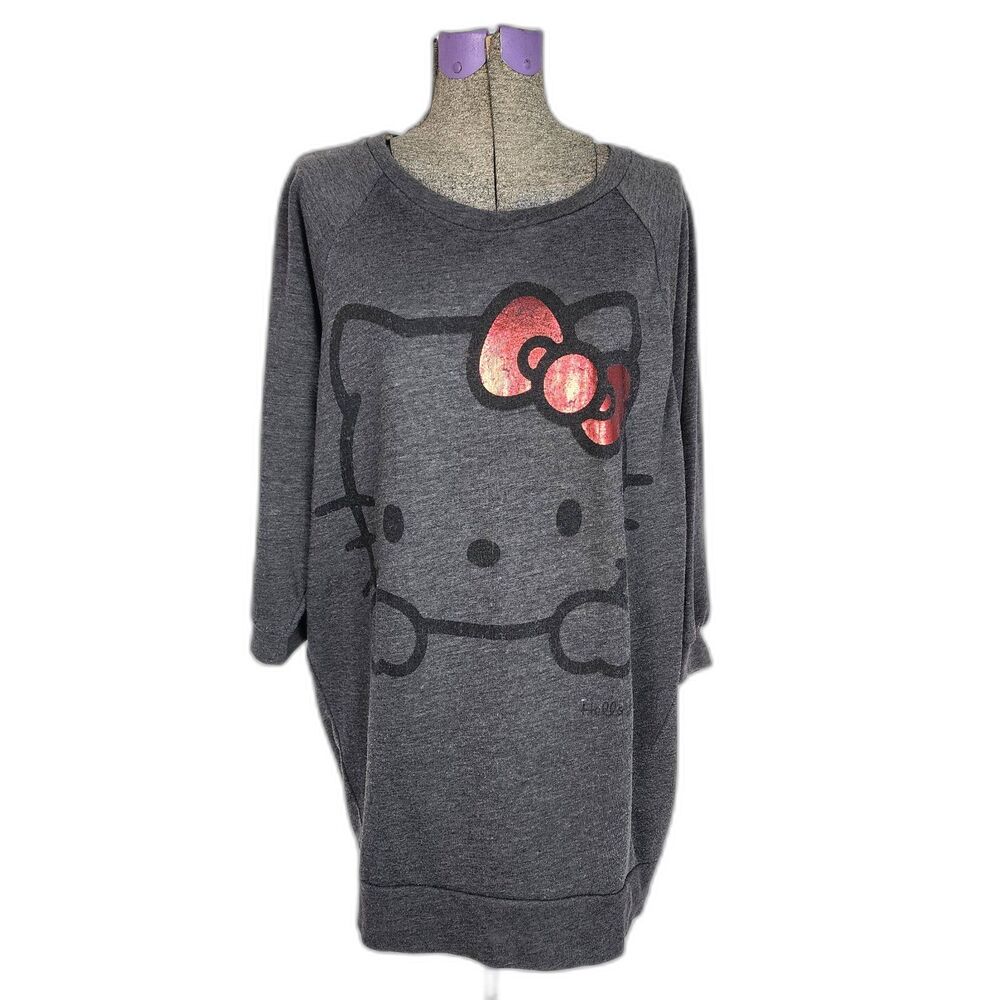 H&M Hello Kitty Y2K Oversized Crewneck Sweatshirt Dress Tunic Dark Gray Size 8